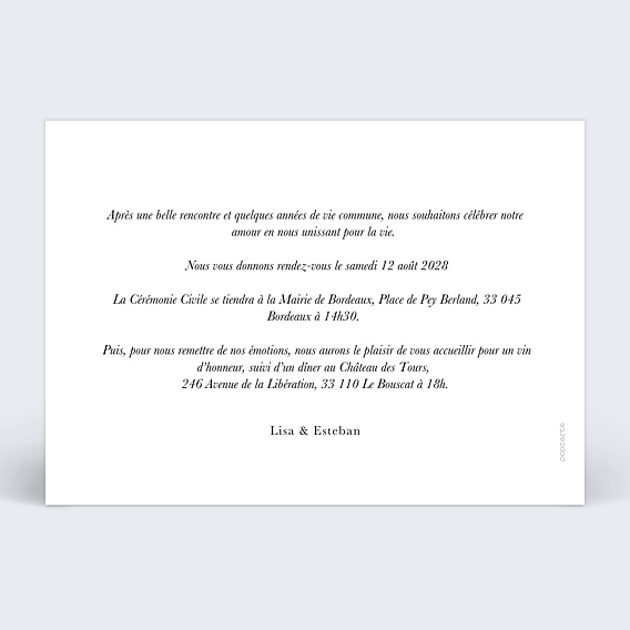 Faire part mariage Notre Date Verso