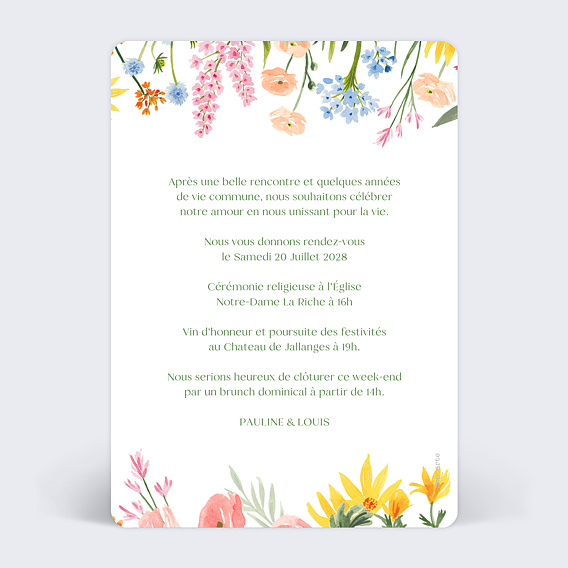 Faire part mariage Etiquette Jardin photo Verso