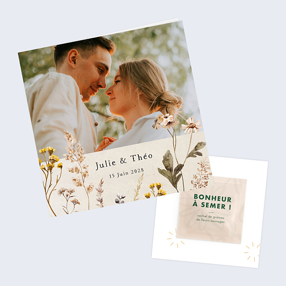Faire part mariage Bouquet Sauvage avec Graines Après 1