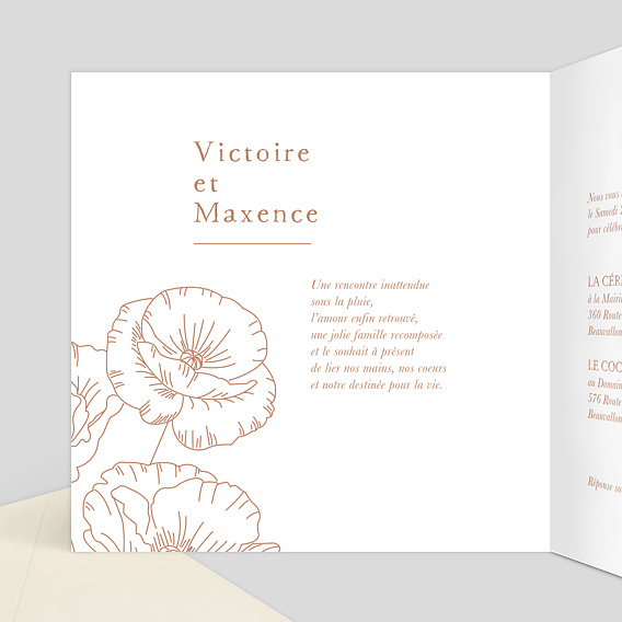 Faire part mariage Coquelicot Intérieur Gauche
