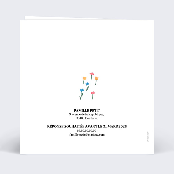 Faire part mariage Couple Champêtre Verso