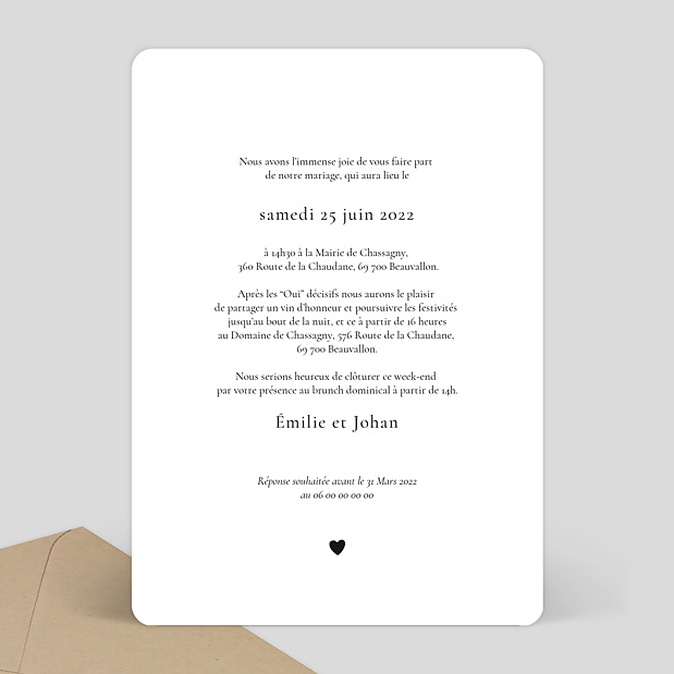 Faire-part Mariage Éditorial III Verso