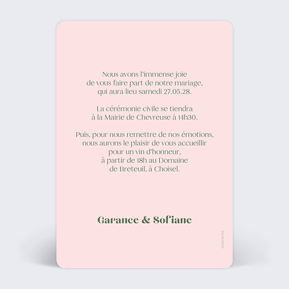Faire-part Mariage Date verticale sans photo