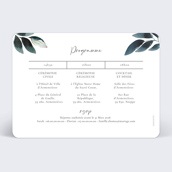 Faire-part Mariage Idylle Végétale