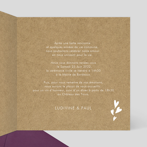 Faire-part mariage corde linge Intérieur Droit