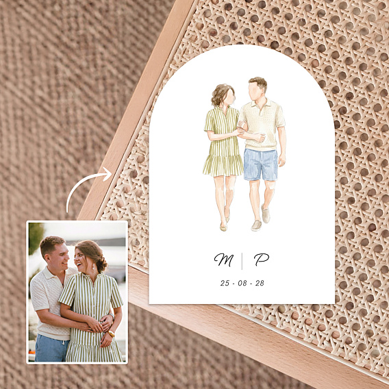 Faire-part Mariage Portrait aquarelle aligné et initiales