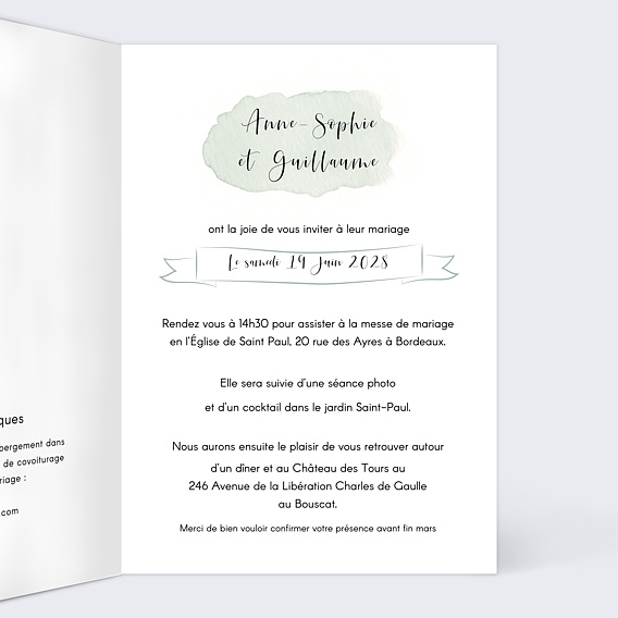 Faire part mariage Tempo Intérieur Droit