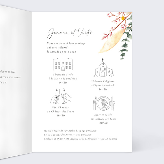 Faire part mariage Murmure Délicat Intérieur Droit