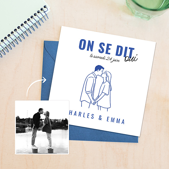 Faire-part Mariage Portrait au trait simple