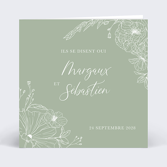 Faire-part Mariage Gravure Vert Sauge