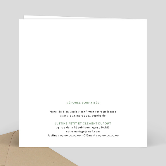 Faire part mariage Découpe Eucalyptus Verso