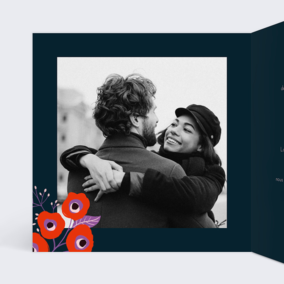 Faire part mariage Belles Fleurs Rouges Intérieur Gauche