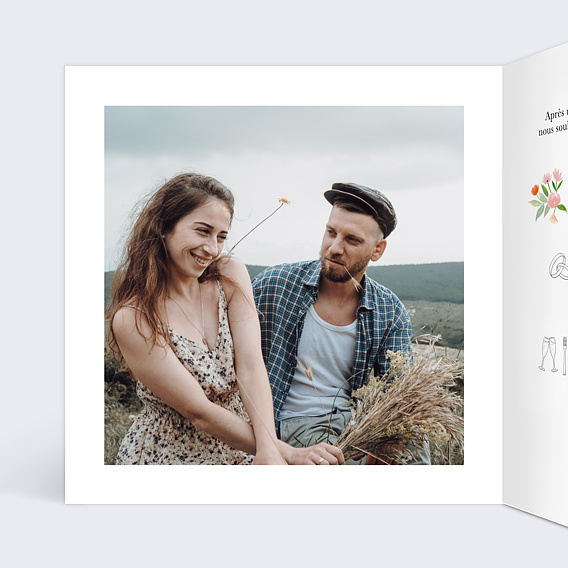 Faire part mariage Couronne Champêtre Aquarelle Intérieur Gauche