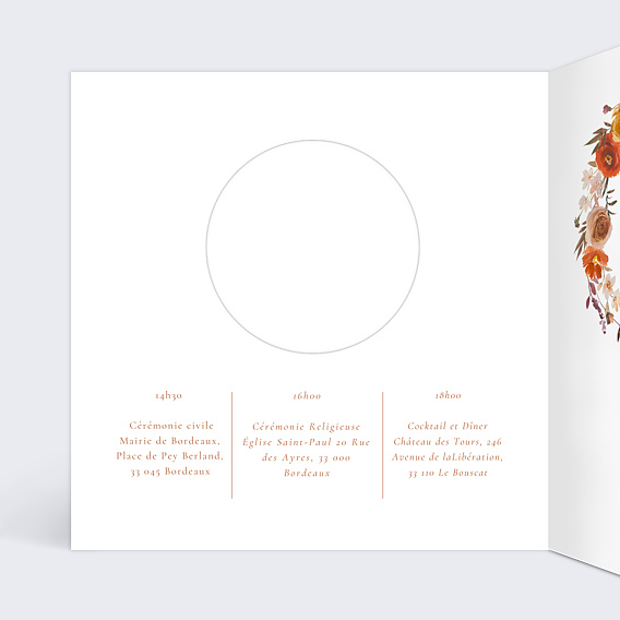 Faire part mariage Découpe Bouquet Parfumé Intérieur Gauche