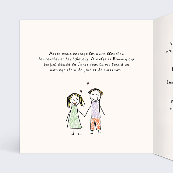 Faire part mariage Dessin Papa et Maman Intérieur Gauche