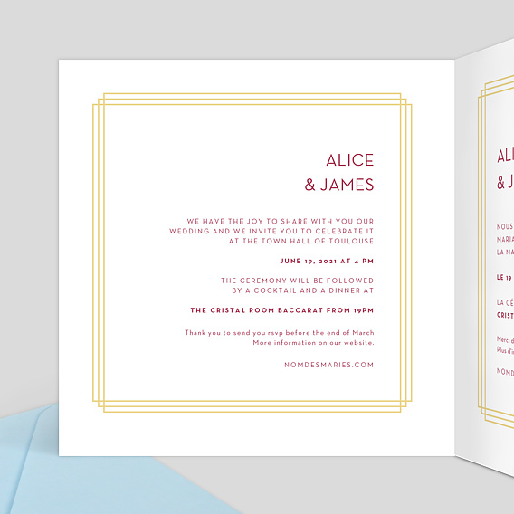 Faire part mariage Dorure Cosmopolite Intérieur Gauche