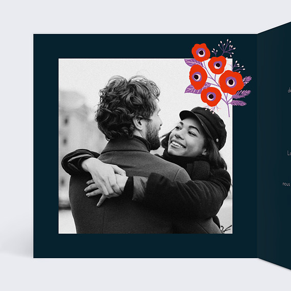 Faire part mariage Étiquette Fleurs Rouges Intérieur Gauche