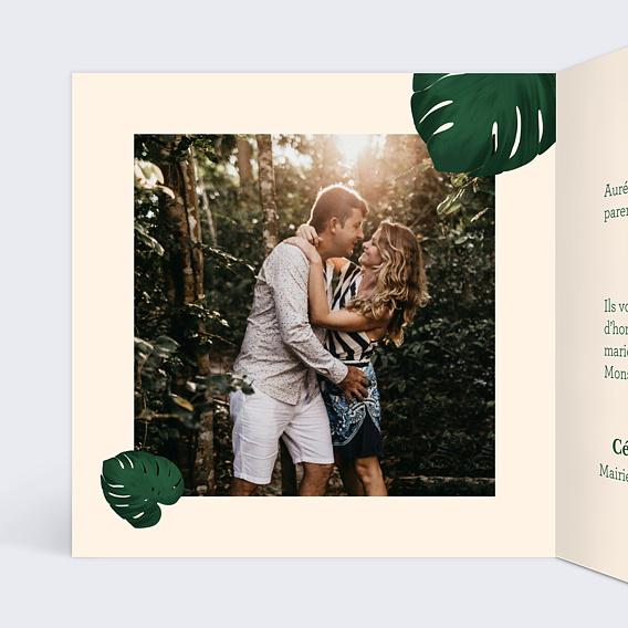 Faire part mariage Monstera Jungle Intérieur Gauche