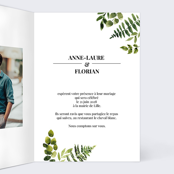 Faire part mariage Aquarelle Botanique Intérieur Droit