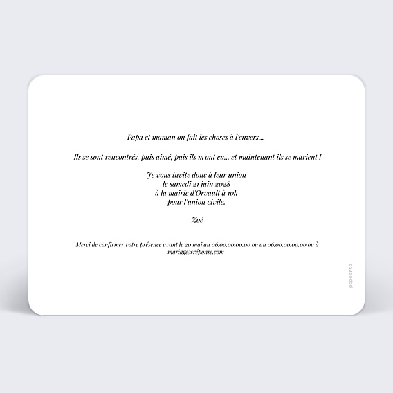 Faire-part Mariage Étiquette Verticale