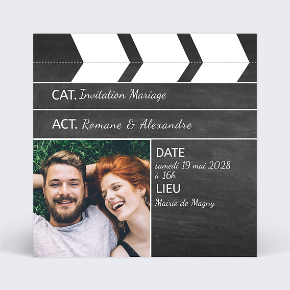 Faire part mariage Clap de cinéma