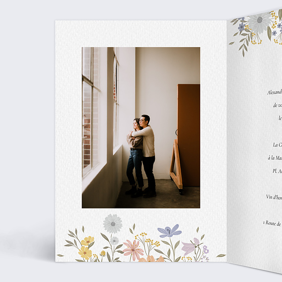 Faire part mariage Idylle Bucolique avec Photo Intérieur Gauche