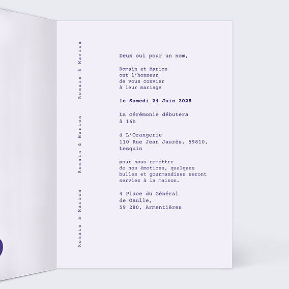 Faire part mariage Le Grand Jour Intérieur Droit