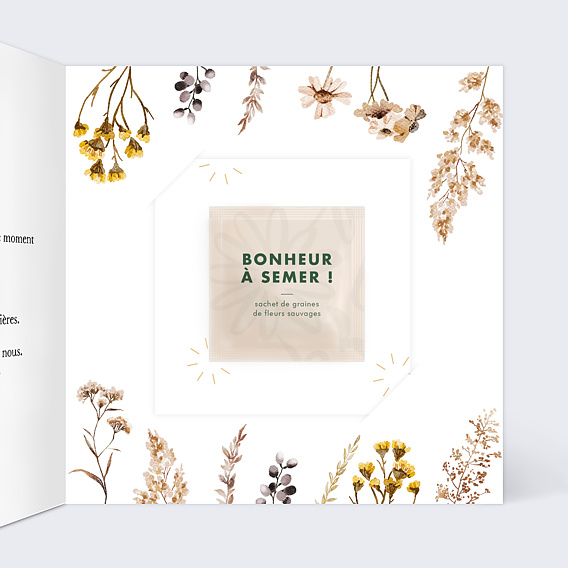 Faire part mariage Bouquet Sauvage avec Graines Intérieur Droit