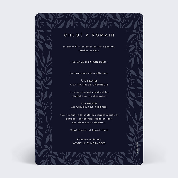 Faire-part Mariage Arche Botanique Verso