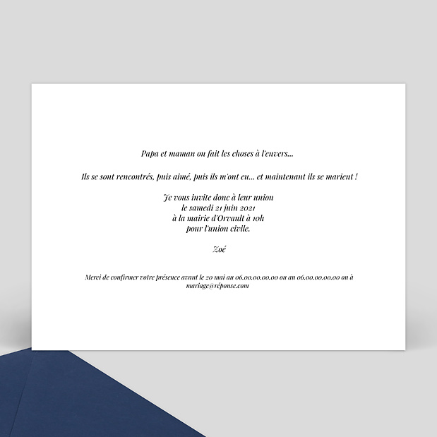 Faire-part Mariage Étiquette Verticale Verso