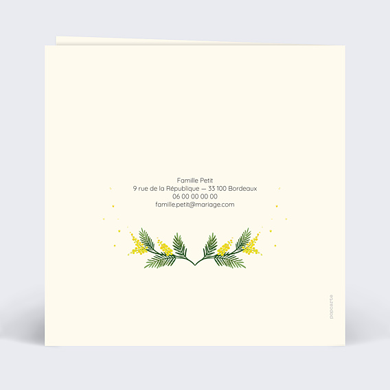 Faire part mariage Couronne de Mimosa Verso