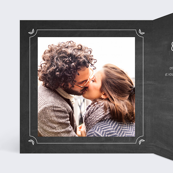 Faire part mariage Feuilles Ardoise Intérieur Gauche