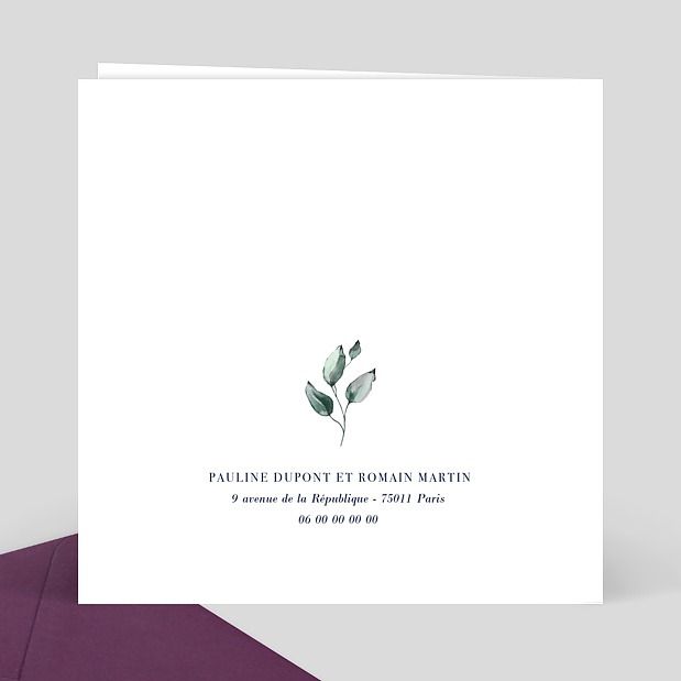 Faire-part Mariage Laurier Verso