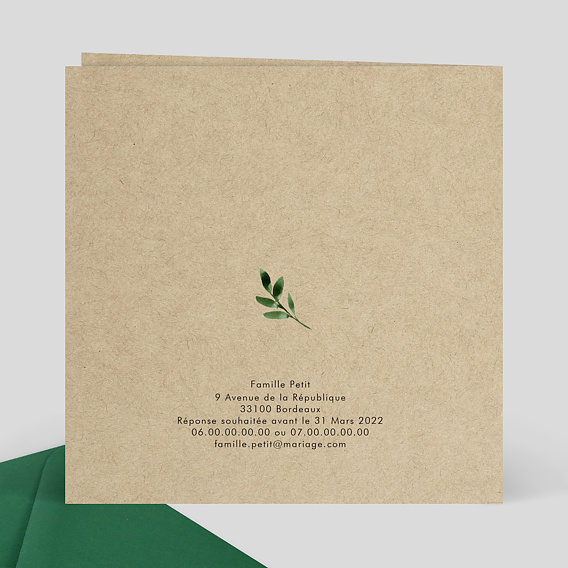 Faire part mariage Arboretum Verso