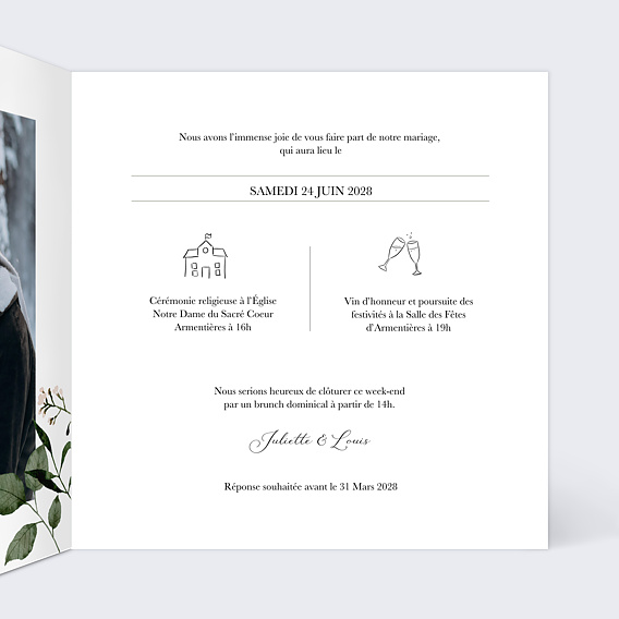Faire-part Mariage Automne Chic Blanc