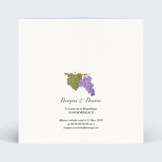 Faire part mariage Vignes de l'Amour Verso