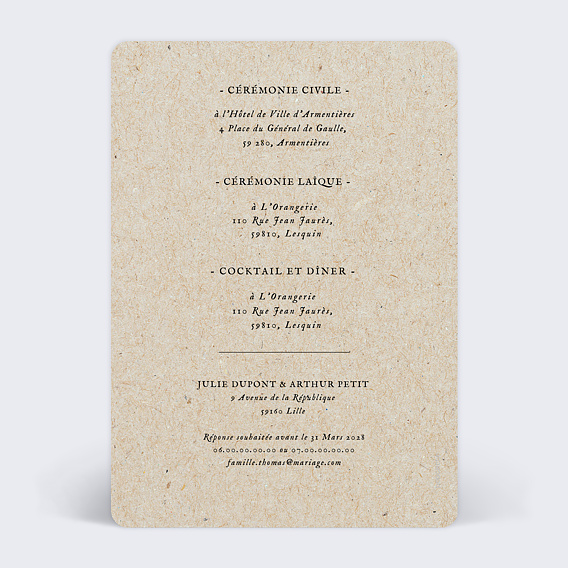 Faire part mariage Maison du Bonheur Verso