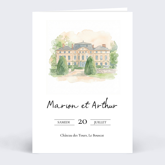Faire-part Mariage Lieu de cérémonie en aquarelle