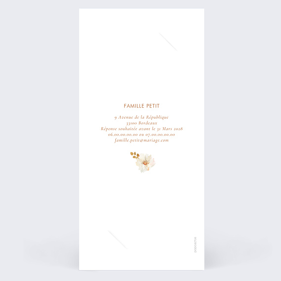 Faire part mariage Bouquet Parfumé décomposé Verso