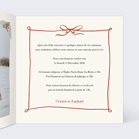 Faire part mariage Couronne de Noël Intérieur Droit