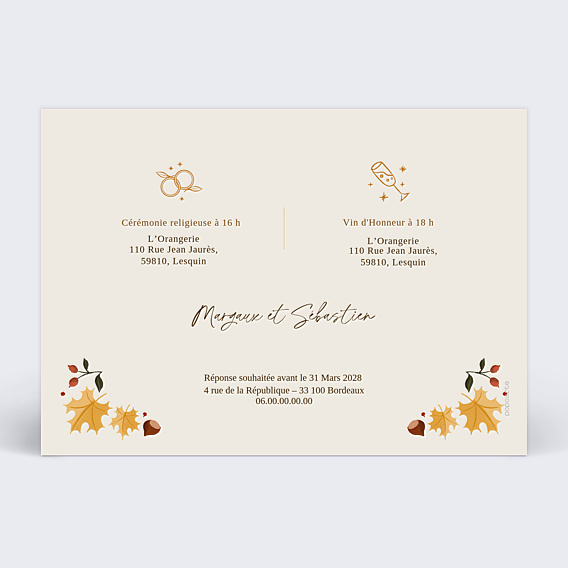 Faire-part Mariage Tourbillon d'Automne