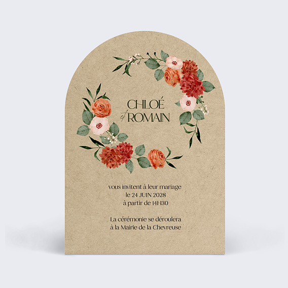 Faire part mariage Couronne Dahlia et Renoncules