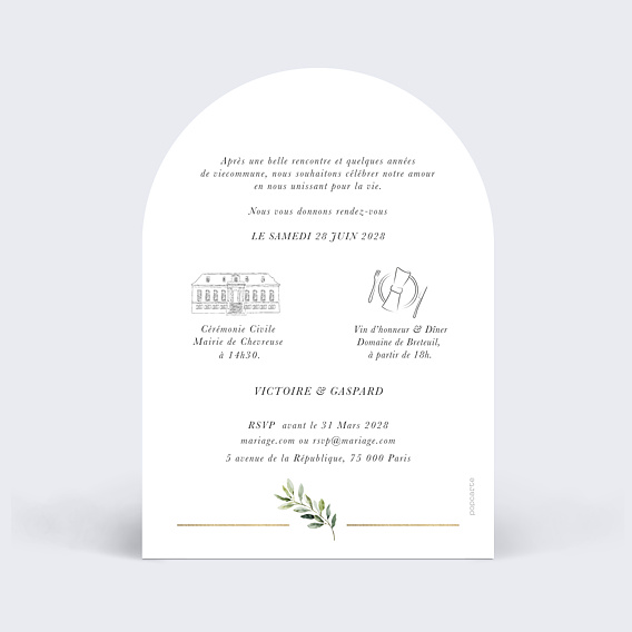 Faire part mariage Végétal chic Verso