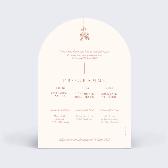 Faire part mariage Botanica Verso