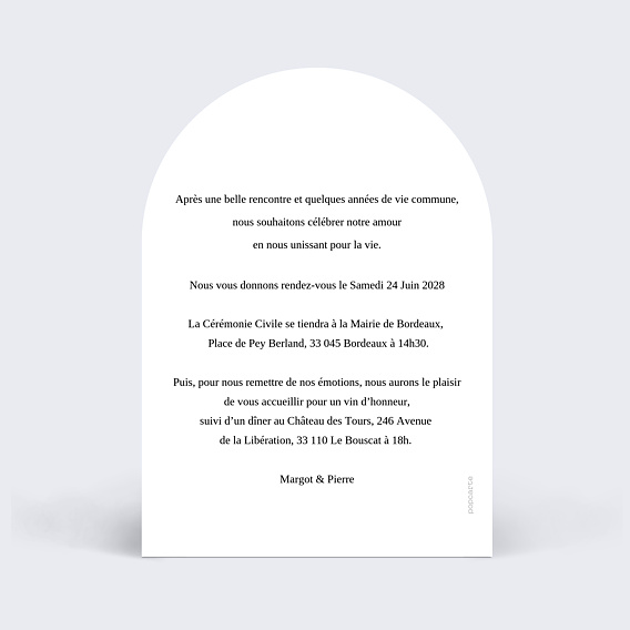 Faire part mariage Bouquet de fleurs Verso