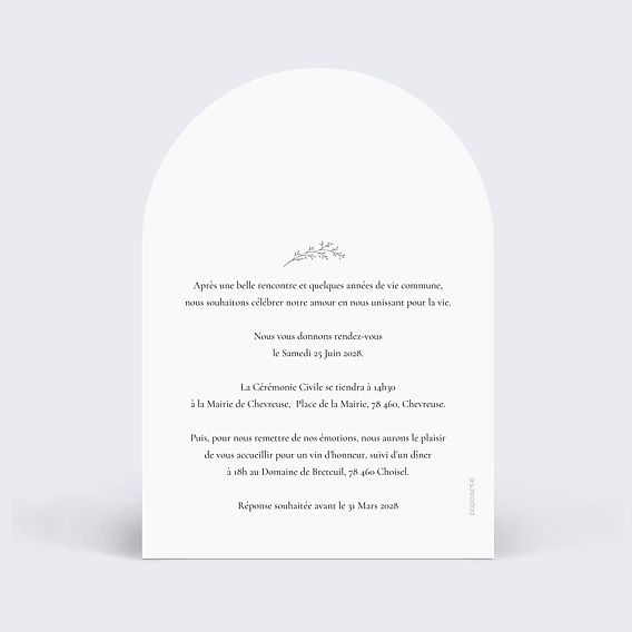 Faire part mariage Double Lettrines Botaniques Verso