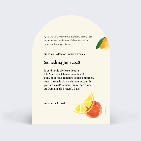 Faire part mariage Été Acidulé Verso