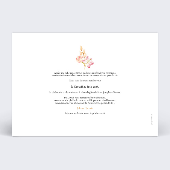 Faire part mariage Paysage Bohème Verso