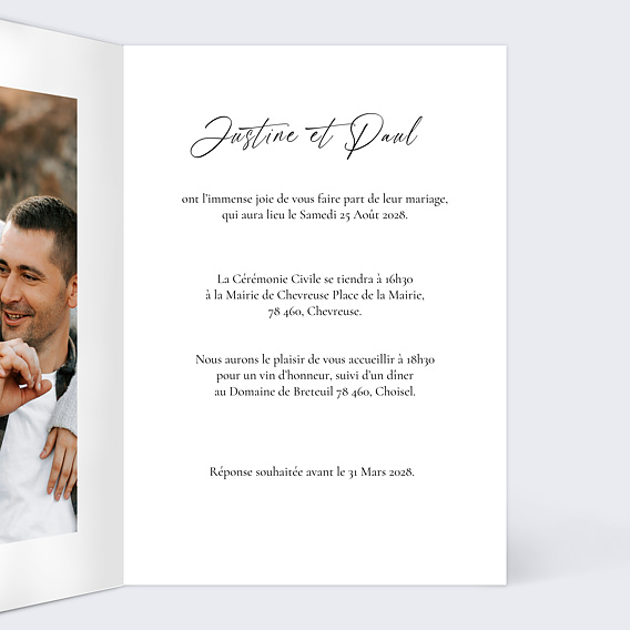 Faire part mariage Lieu de cérémonie en croquis Intérieur Droit