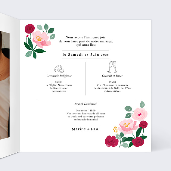 Faire part mariage Ronde Romantique Intérieur Droit